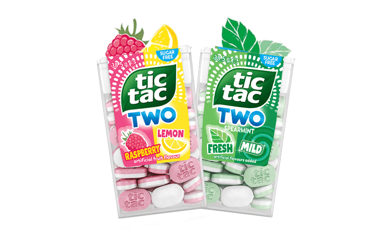 TIC TAC TWO Raspberry Lemon pack. and TIC TAC TWO Spearmint Fresh Mild pack.