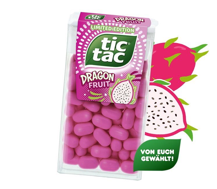 Tic Tac® Dragon Fruit 54g-Packung mit Sticker "Von euch gewählt".