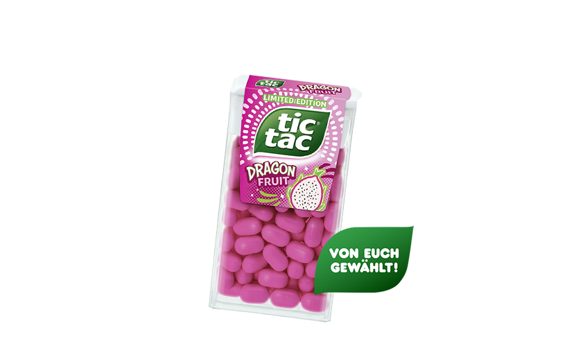 Tic Tac® Dragon Fruit 54g-Packung mit Sticker "Von euch gewählt".