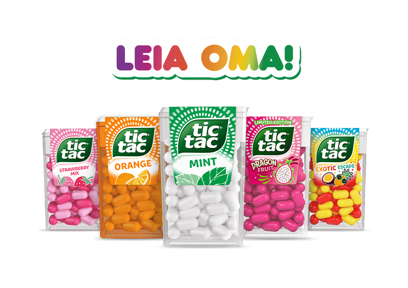Tic Tac® Choose Your Match pilt, millel on kujutatud viit Tic Tac®-i maitset.