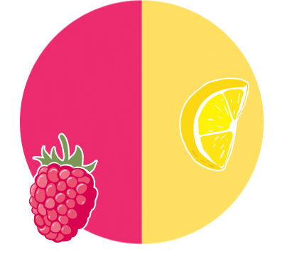 Fond framboise citron avec fruits coupés