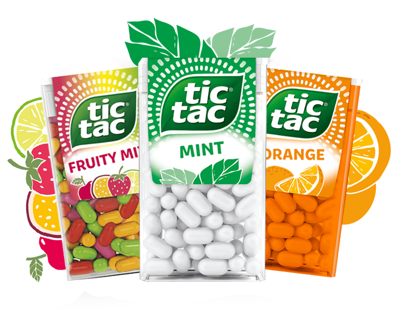 Confezioni Tic Tac® Menta, Arancia e Fruity Mix.