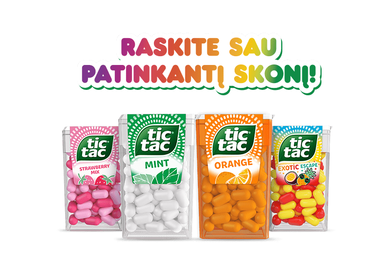 „Tic Tac®“ konkurso „Rinkitės, kas patinka“ paveikslėlis su penkių skonių „Tic Tac®“.