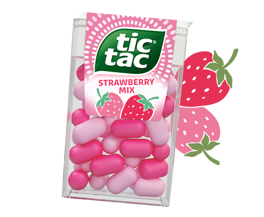 Tic Tac® Strawberry Mix iepakojums ar zemeņu ikonu