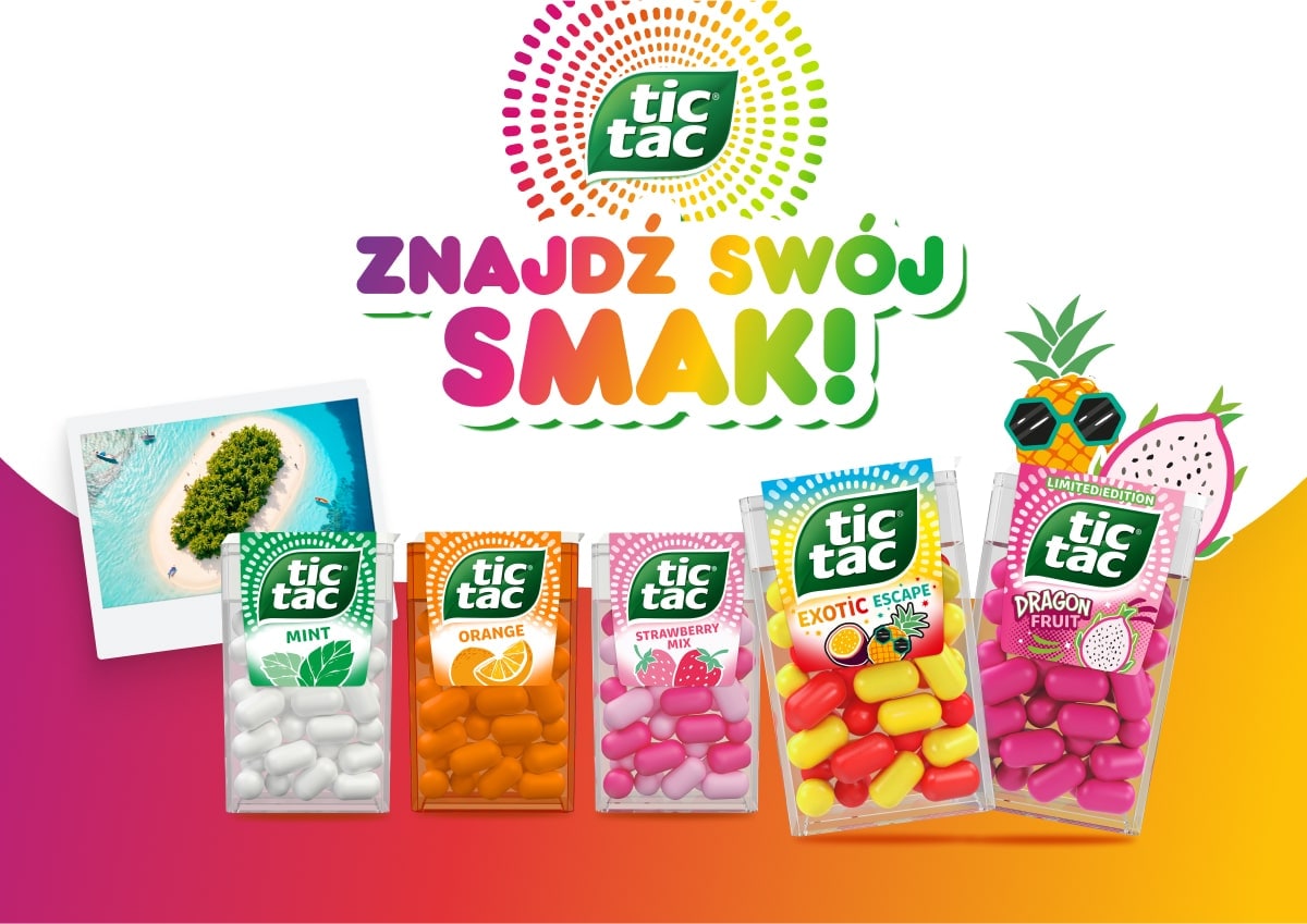 Grafika Tic Tac® Zajdź Swój Smak ze wszystkimi pięcioma smakami Tic Tac®
